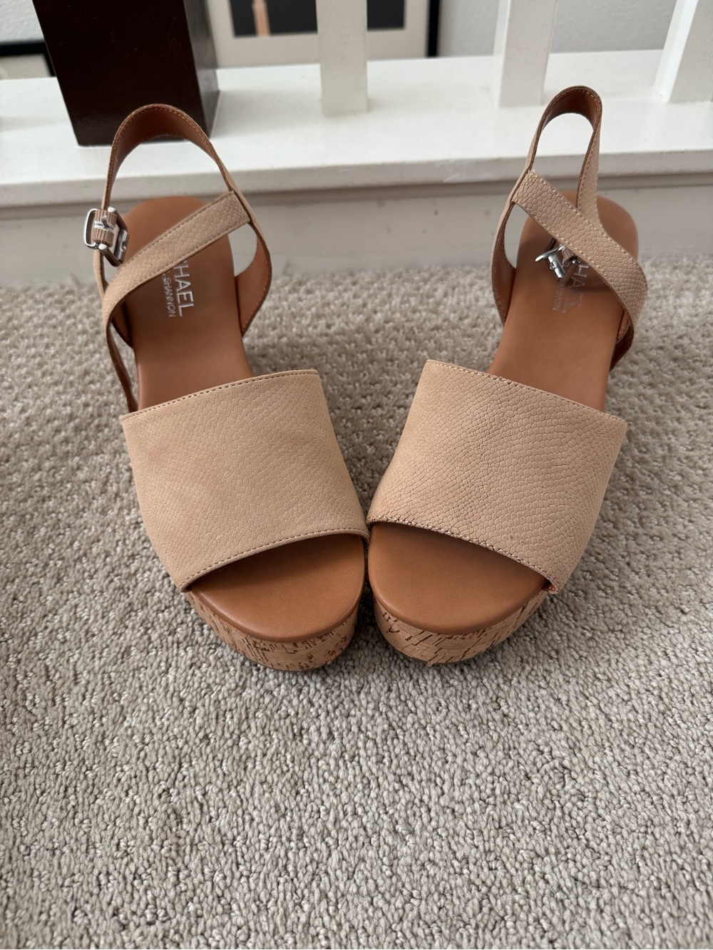 Beige/Tan Platform Cork Wedge Sandals